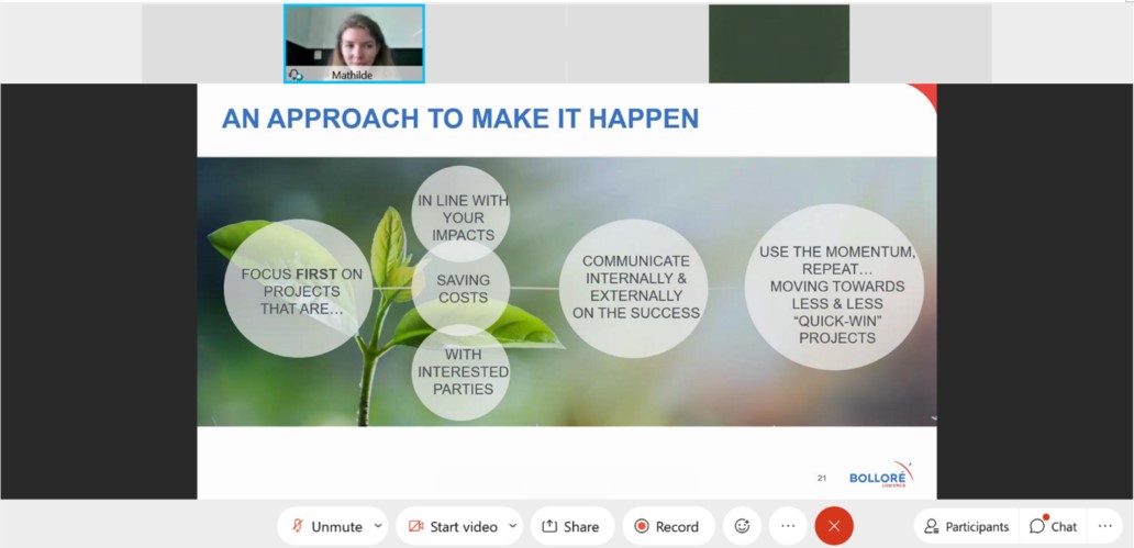 Screenshot 2: Ms Dumoulin gave some advice to the participants on how to start on their sustainability journey.